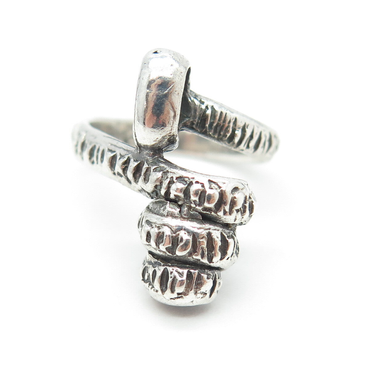 925 Sterling Silver Vintage Modernist Swirl Oxidized Ring Size 4.75
