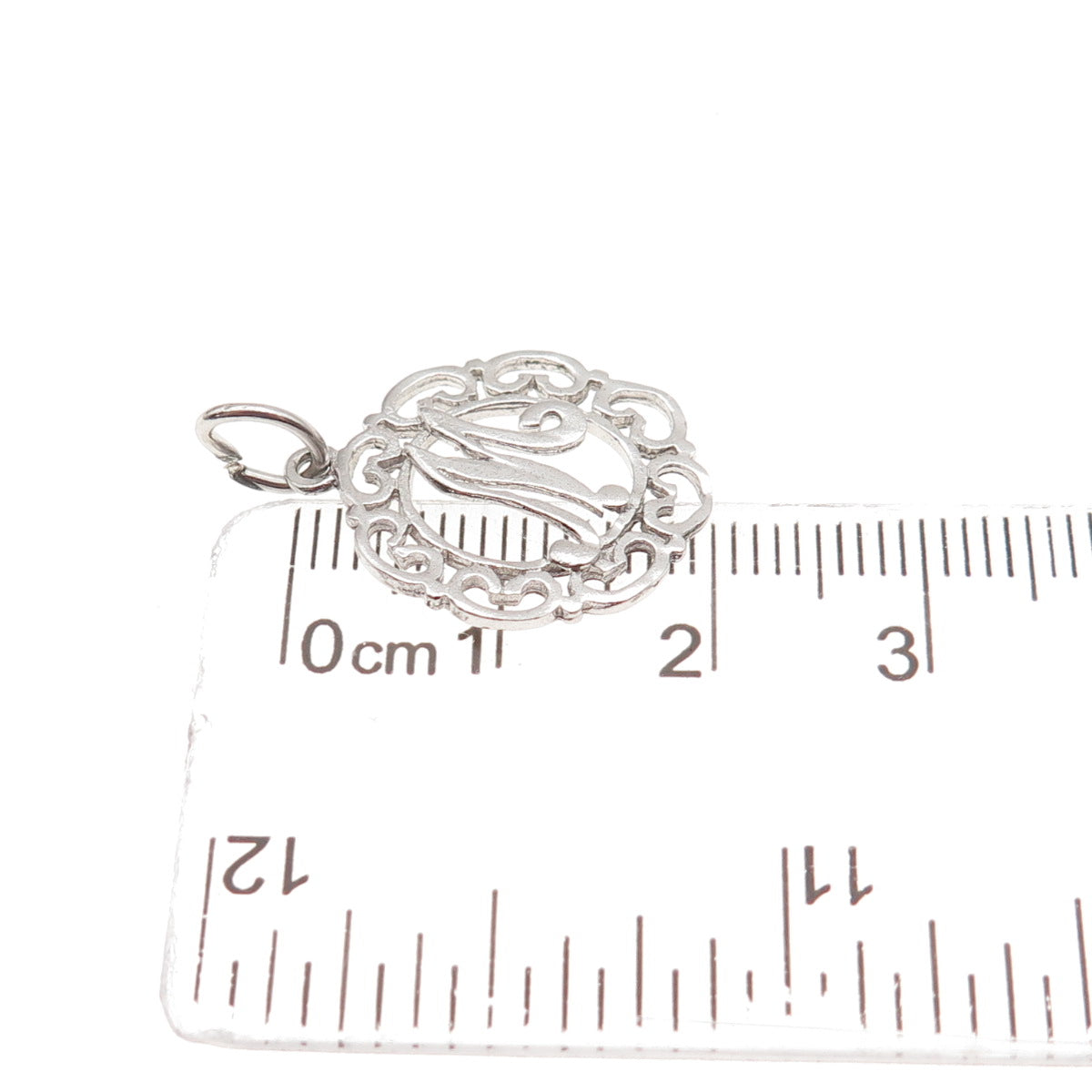 925 Sterling Silver Vintage Letter M initial Heart Ornate Mini Charm Pendant
