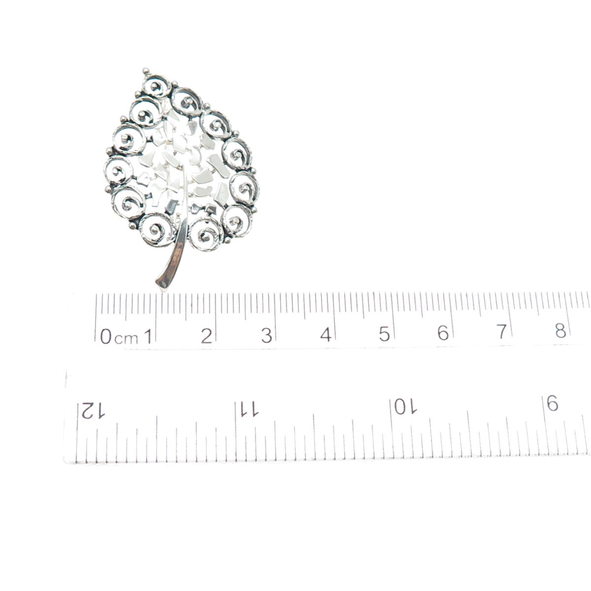 925 Sterling Silver Antique Germany Swirl Floral Leaf Oxidized Pin Brooch
