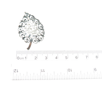925 Sterling Silver Antique Germany Swirl Floral Leaf Oxidized Pin Brooch