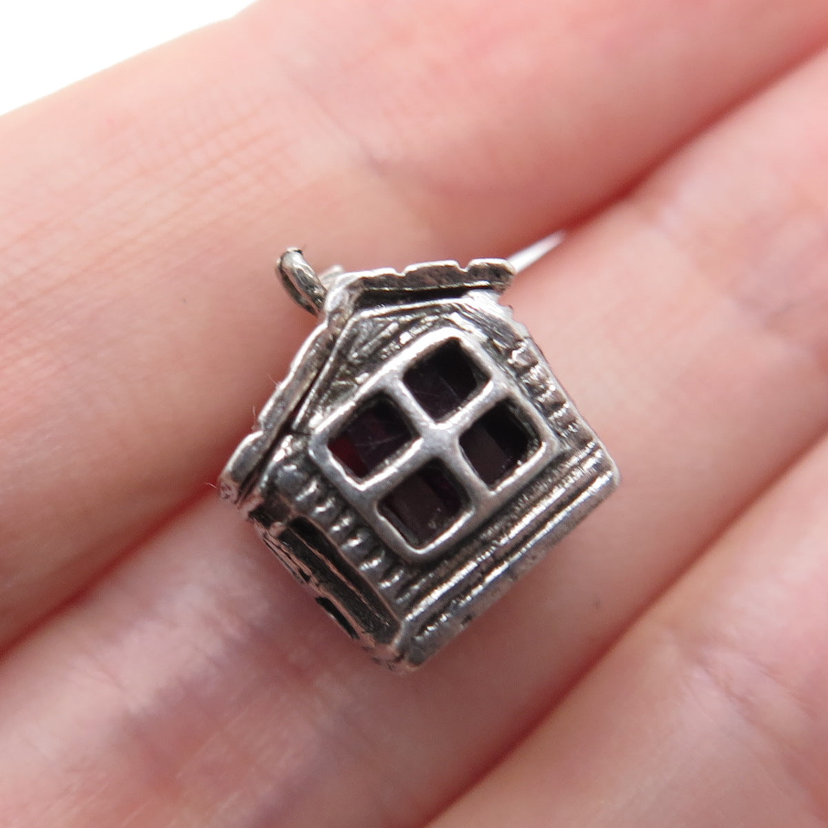 925 Sterling Silver Vintage Old House Oxidized Minimalist 3D Charm Pendant