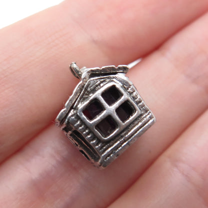 925 Sterling Silver Vintage Old House Oxidized Minimalist 3D Charm Pendant