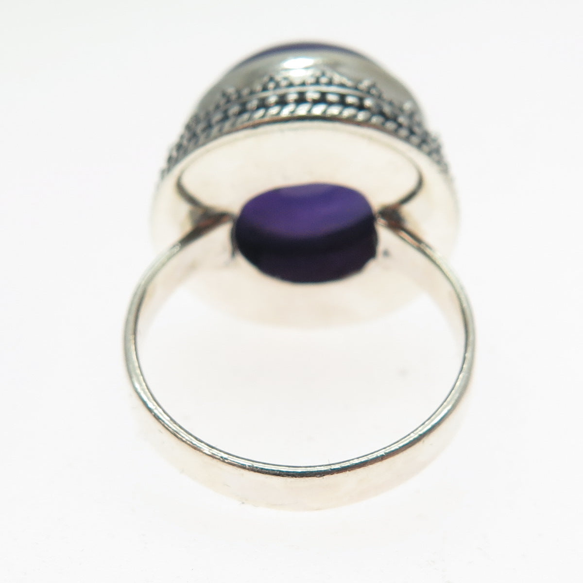 925 Sterling Silver Vintage Real Amethyst Granulated Ring Size 7.75