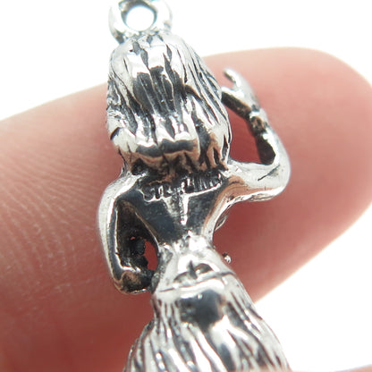 925 Sterling Silver Vintage Hawaiian Hula Dancer 3D Charm Pendant