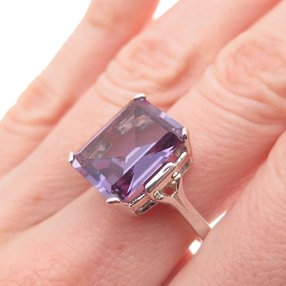 925 Sterling Silver Vintage Lab-Created Peacock Sapphire Ring Size 9