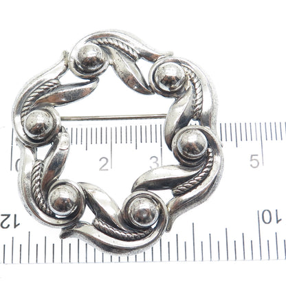 DANECRAFT 925 Sterling Silver Antique Art Deco Floral Circle Oxidized Pin Brooch