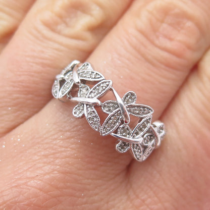 925 Sterling Silver Real Round-Cut Diamond Butterfly Ring Size 9.75