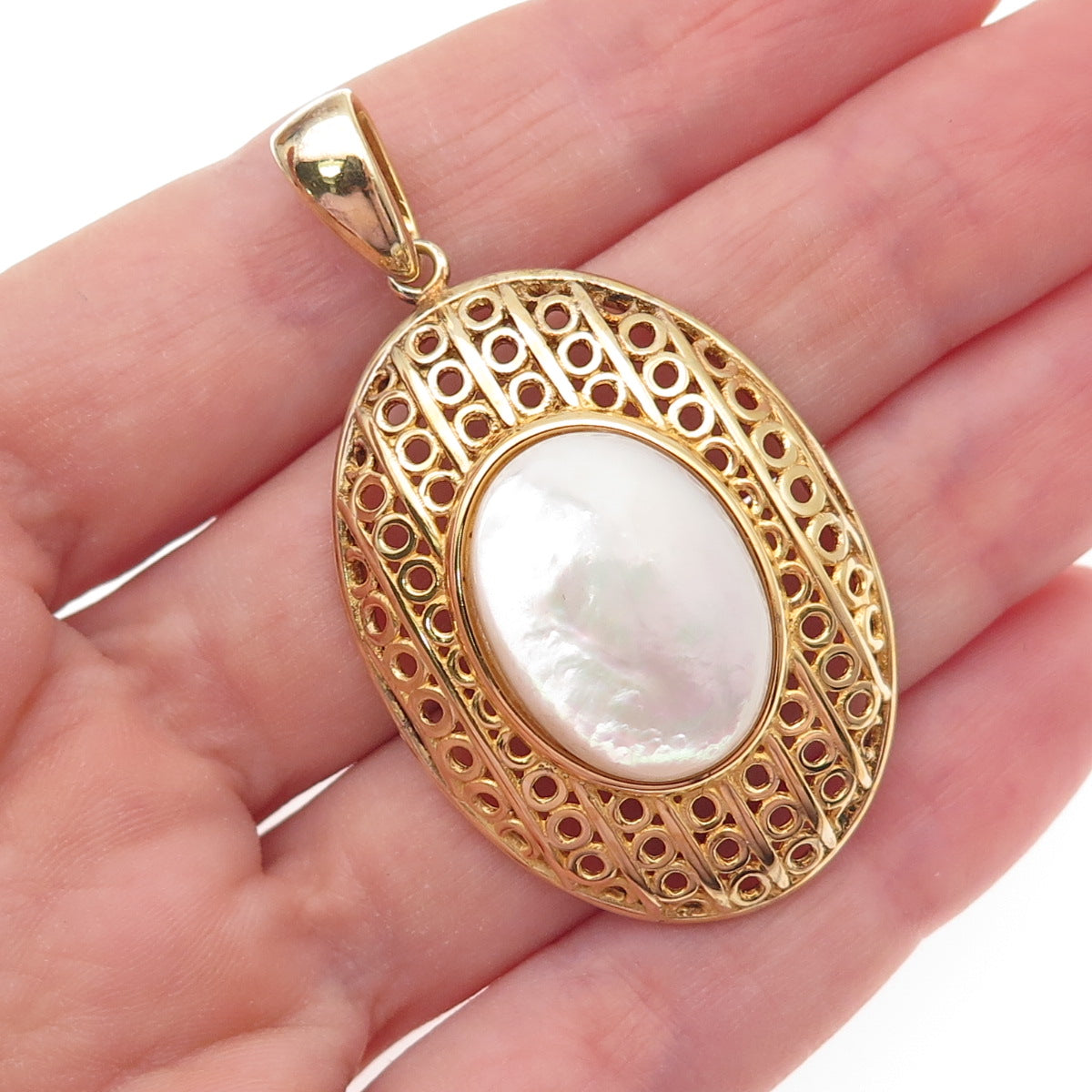 Gioielli Di Valenza 925 Sterling Silver Gold Plated Italy Real MOP Charm Pendant