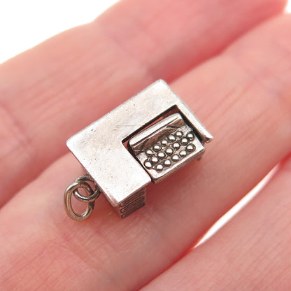 925 Sterling Silver Antique Art Deco Typewriter Desk Oxidized 3D Mini Pendant
