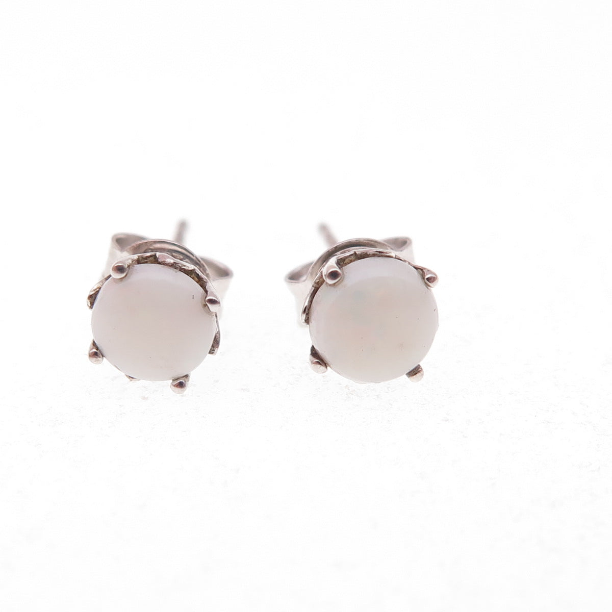 925 Sterling Silver Real Round-Cut Opal Stud Earrings