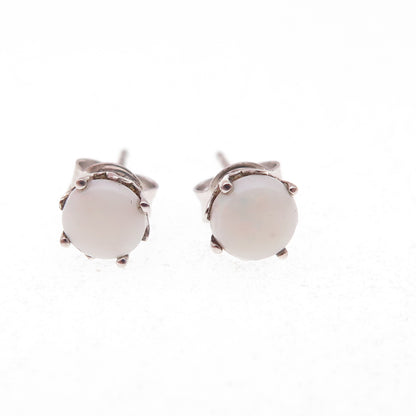 925 Sterling Silver Real Round-Cut Opal Stud Earrings