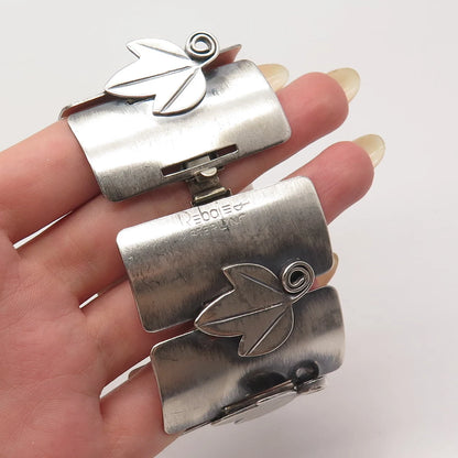 925 Sterling Silver Vintage Rebajes Leaf Modernist Panel Link Bracelet 7"