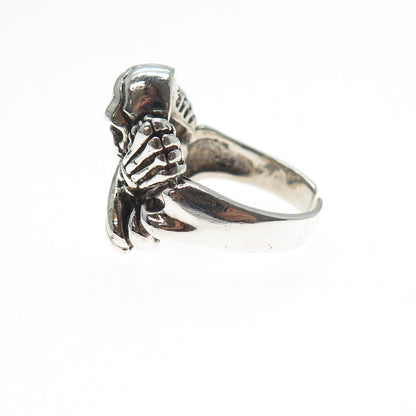 925 Sterling Silver Vintage Skeleton Adjustable Biker Ring Size 9.5
