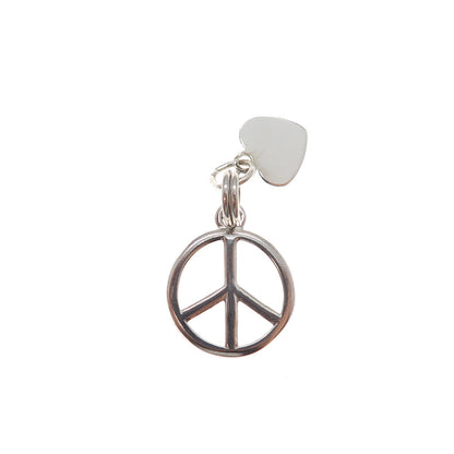 925 Sterling Silver Vintage Peace Symbol Heart Minimalist Charm Pendant