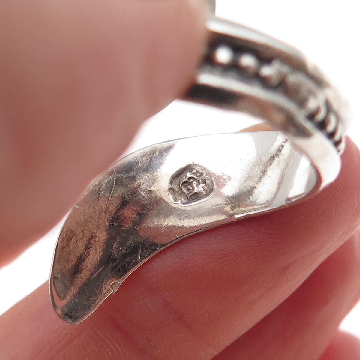 925 Sterling Silver Vintage Mexico Beaded Oxidized Bypass Ring Size 9.5