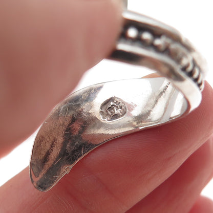 925 Sterling Silver Vintage Mexico Beaded Oxidized Bypass Ring Size 9.5