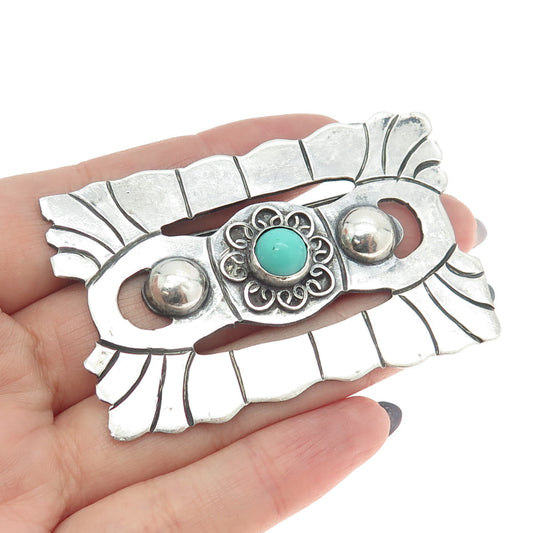 925 Sterling Silver Vintage Mexico Real Turquoise Aztec Tribal Pin Brooch
