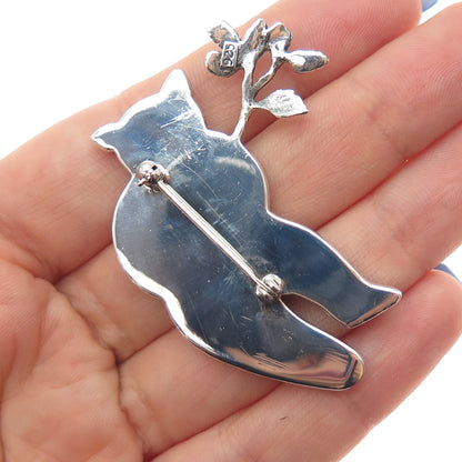 925 Sterling Silver Vintage Real Black Onyx & MOP Panda Pin Brooch