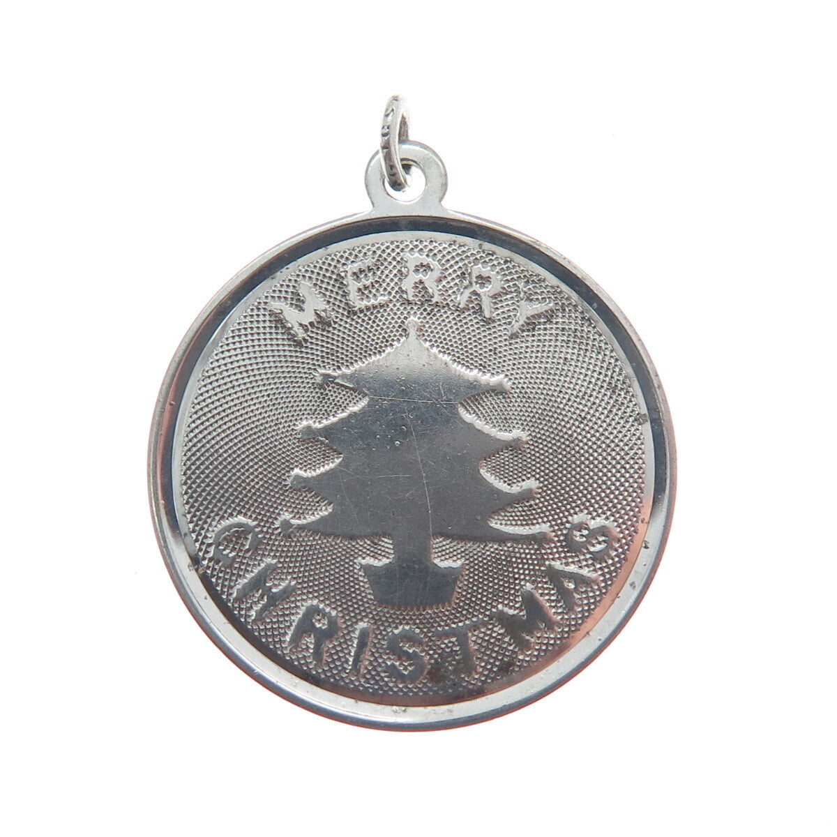 TOWN & COUNTRY 925 Sterling Silver Vintage Merry Christmas Round Tag Pendant