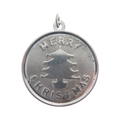 TOWN & COUNTRY 925 Sterling Silver Vintage Merry Christmas Round Tag Pendant