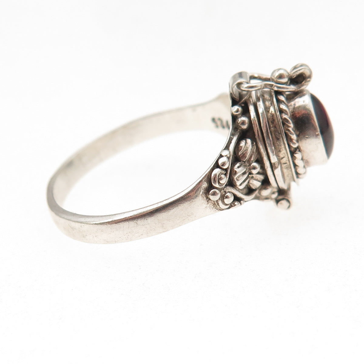 925 Sterling Silver Vintage Real Rhodolite Oxidized Poison Ring Size 9