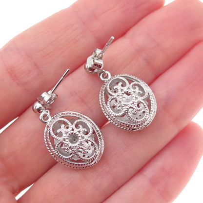 Han 925 Sterling Silver Real Round-Cut Diamond Floral Dangle Earrings