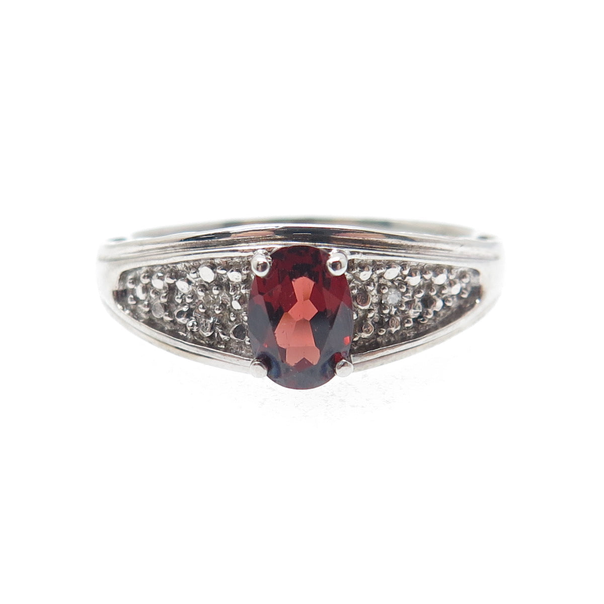 925 Sterling Silver Real Diamond Accent & Red Garnet Ring Size 10