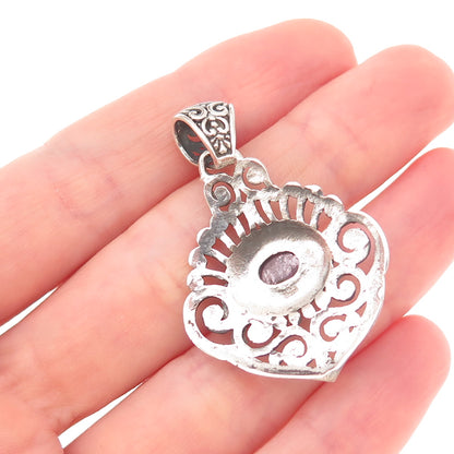 925 Sterling Silver Vintage Real Tanzanite Floral Scroll Oxidized Charm Pendant