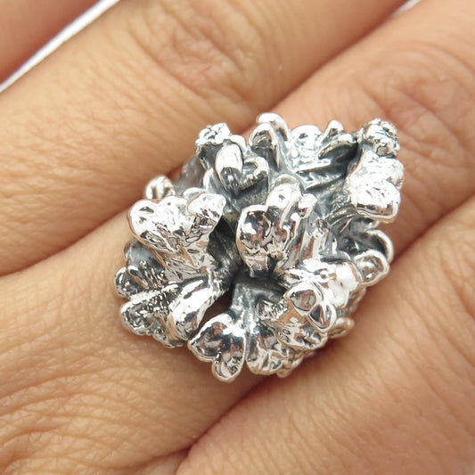 925 Sterling Silver Vintage Abstract Floral Ring Size 7.25