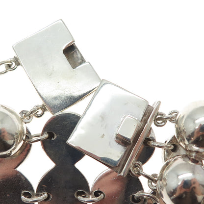 TURE 925 Sterling Silver Vintage Modernist 2-Row Beaded Link Bracelet 7.5"