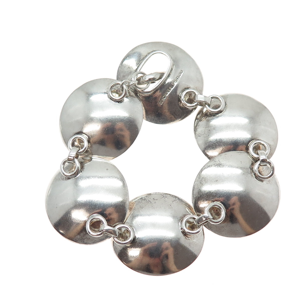 ROBERT LEE MORRIS 925 Sterling Silver Vintage Modernist Disc Link Bracelet 7"
