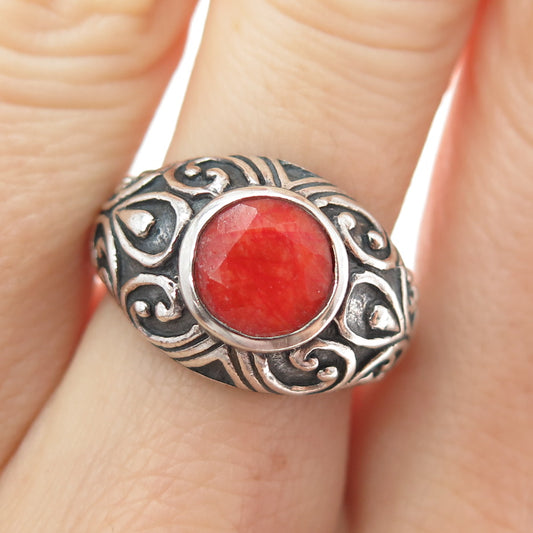 SAMUEL BENHAM BJC 925 Sterling Silver Vintage Real Ruby Ornate Ring Size 6.25