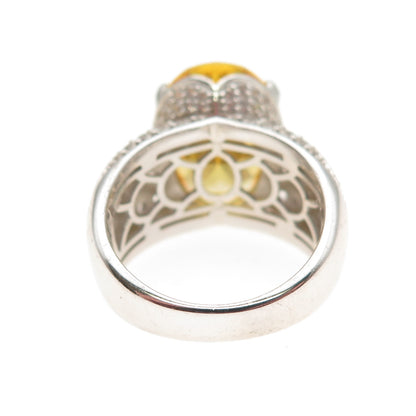 925 Sterling Silver Oval-Cut Canary & Round-Cut White C Z Ring Size 7.25