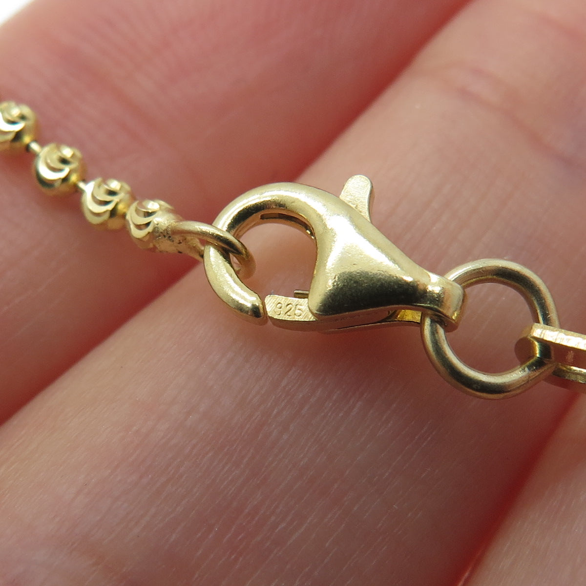 925 Sterling Gold Plated SPI Italy Diamond-Cut Ball Beaded Chain Necklace 28"