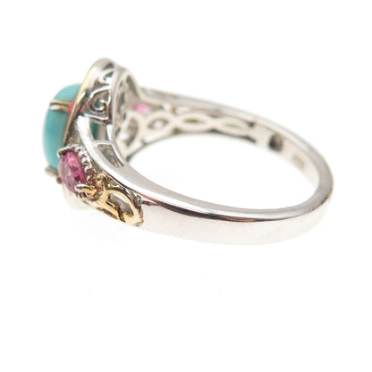 Chuck Clemency 925 Sterling 2-Tone Enamel Real Turquoise Tourmaline Ring Size 8