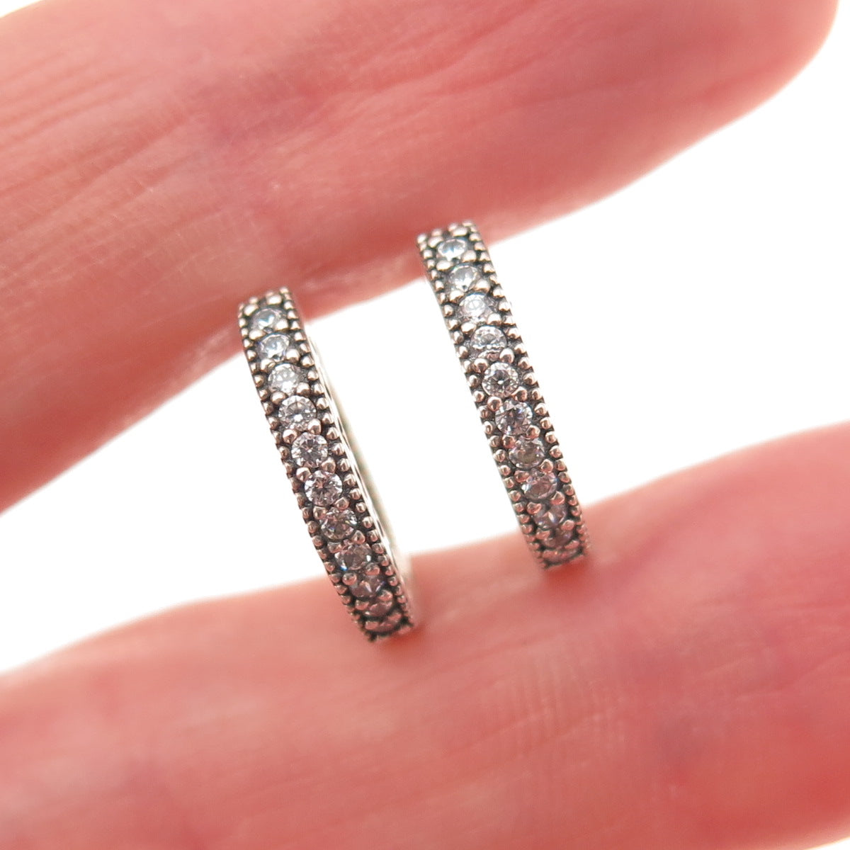 Pandora 925 Sterling Silver Round-Cut C Z Hearts In & Out Hoop Earrings