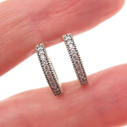 Pandora 925 Sterling Silver Round-Cut C Z Hearts In & Out Hoop Earrings