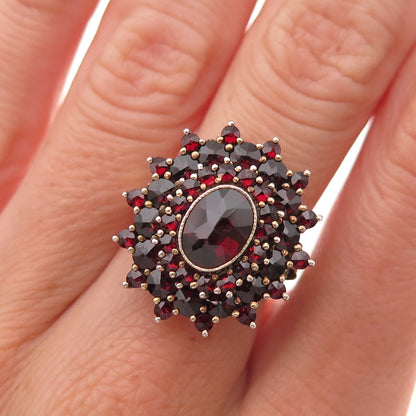900 Silver Gold Filled Antique Czechia Real Bohemian Garnet Ring Size 6