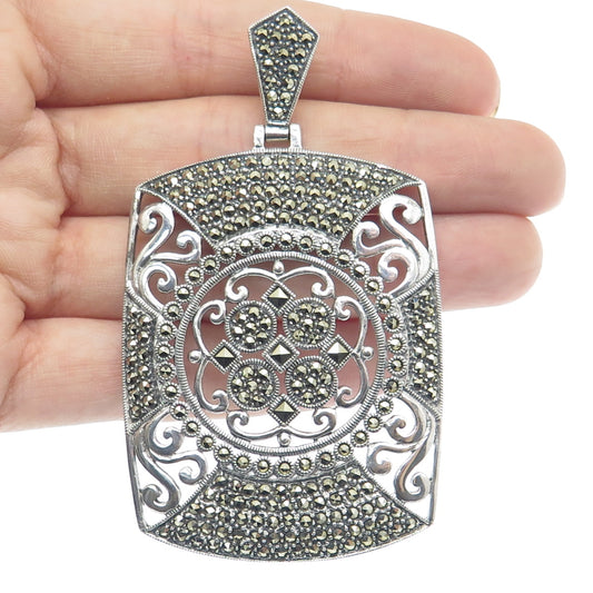 SX SALLY C 925 Sterling Silver Vintage Real Marcasite Art Deco Style Pendant