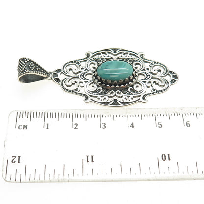 925 Sterling Silver Vintage Real Carico Lake Turquoise Swirl Oxidized Pendant