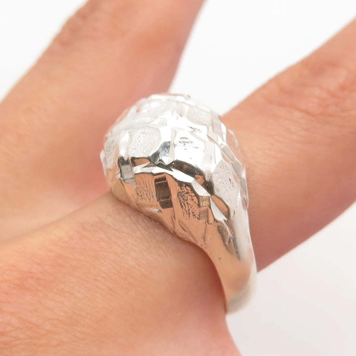 925 Sterling Silver Vintage Net Domed Ring Size 7.5