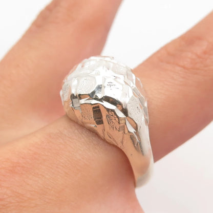925 Sterling Silver Vintage Net Domed Ring Size 7.5