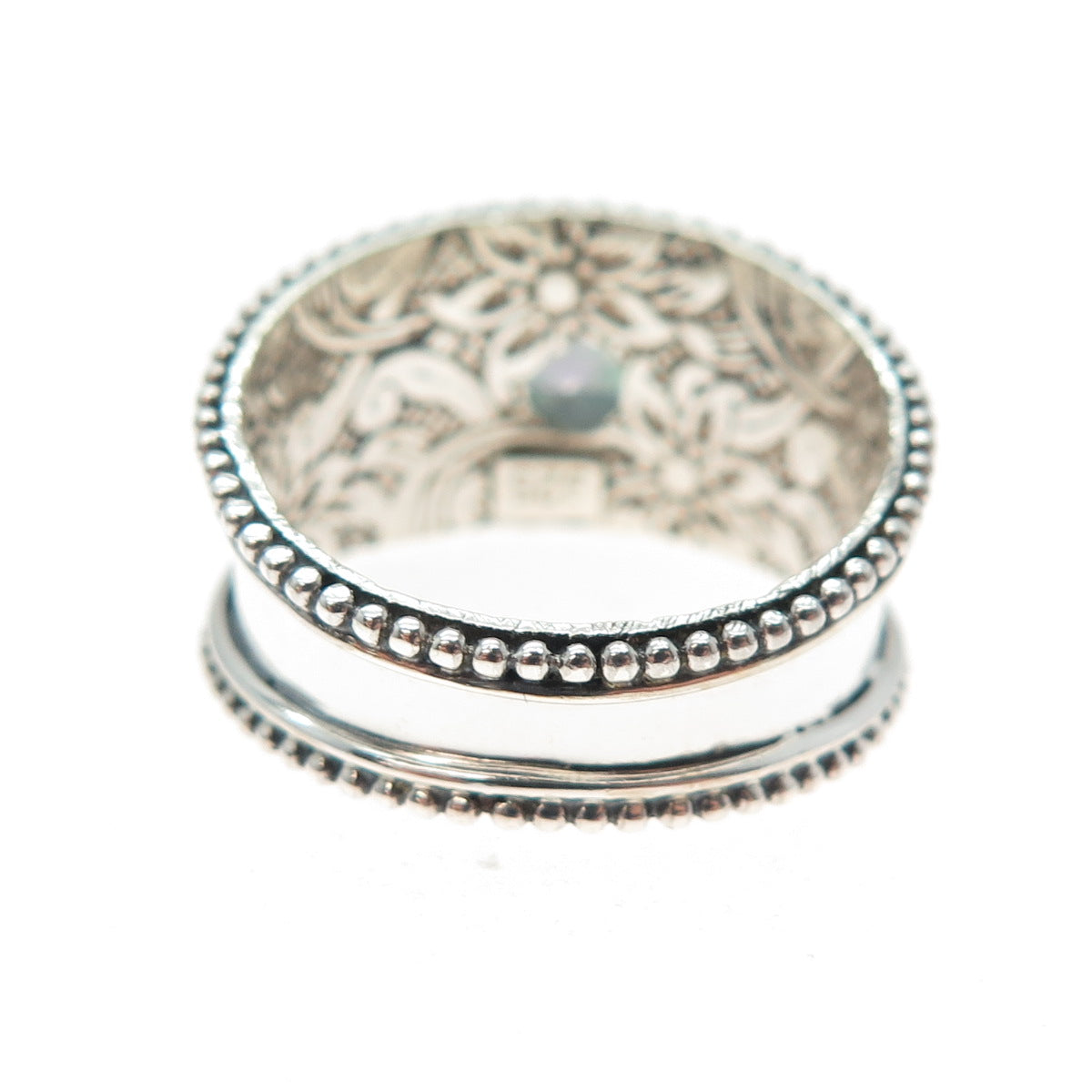 925 Sterling Silver Vintage Real Mystic Quartz Granulated Ring Size 7.5