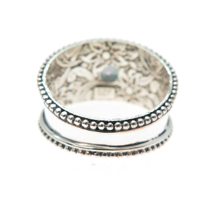 925 Sterling Silver Vintage Real Mystic Quartz Granulated Ring Size 7.5
