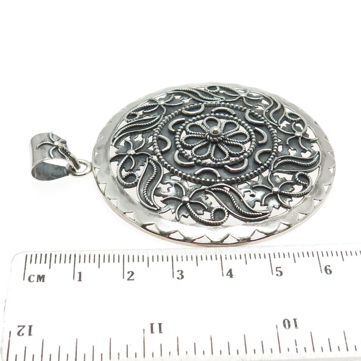 DOUG PAULUS 925 Sterling Silver Vintage Floral Oxidized Large Pendant