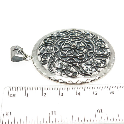 DOUG PAULUS 925 Sterling Silver Vintage Floral Oxidized Large Pendant