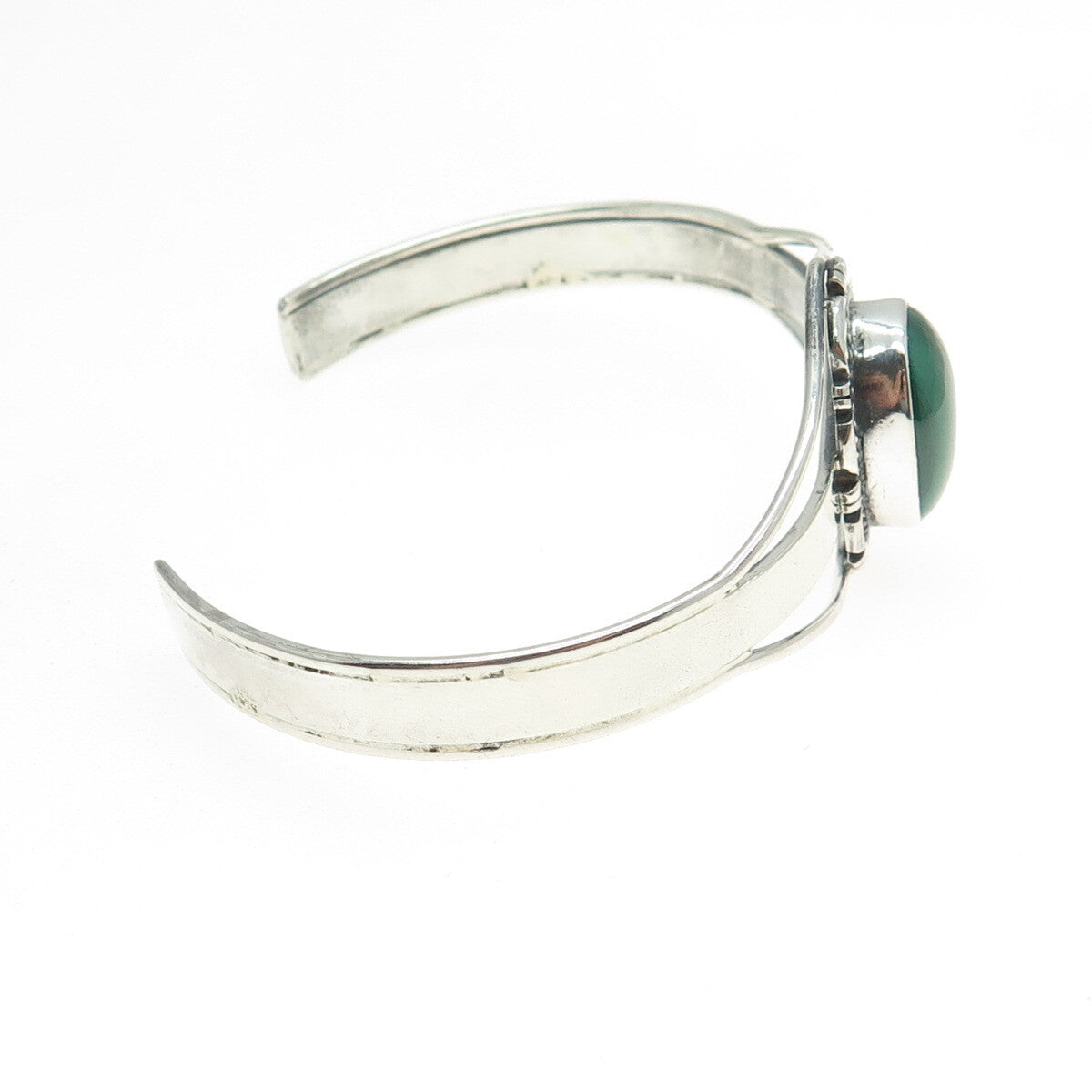 Old Pawn 925 Sterling Silver Southwestern Malachite Adjustable Cuff Bracelet 7"