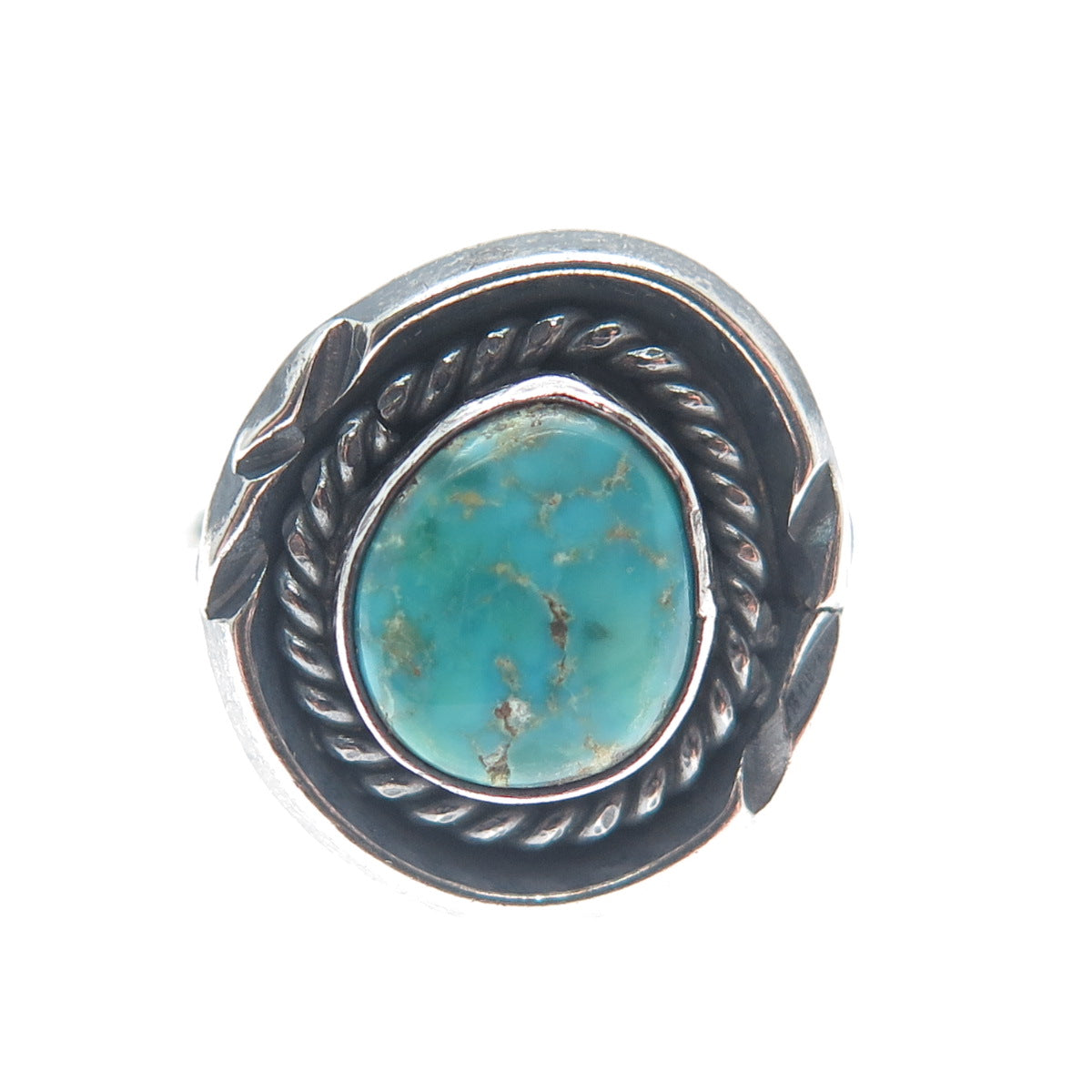 Old Pawn 925 Sterling Silver Vintage Kingman Turquoise Oxidized Ring Size 7.5