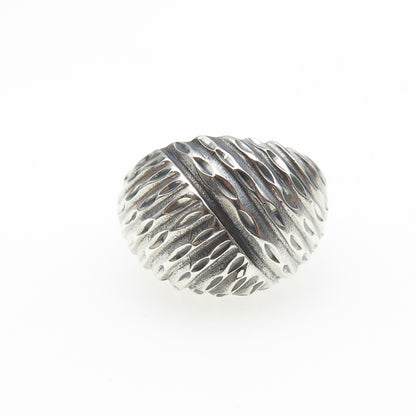 925 Sterling Silver Vintage Modernist Diamond-Cut Dome Oxidized Ring Size 7