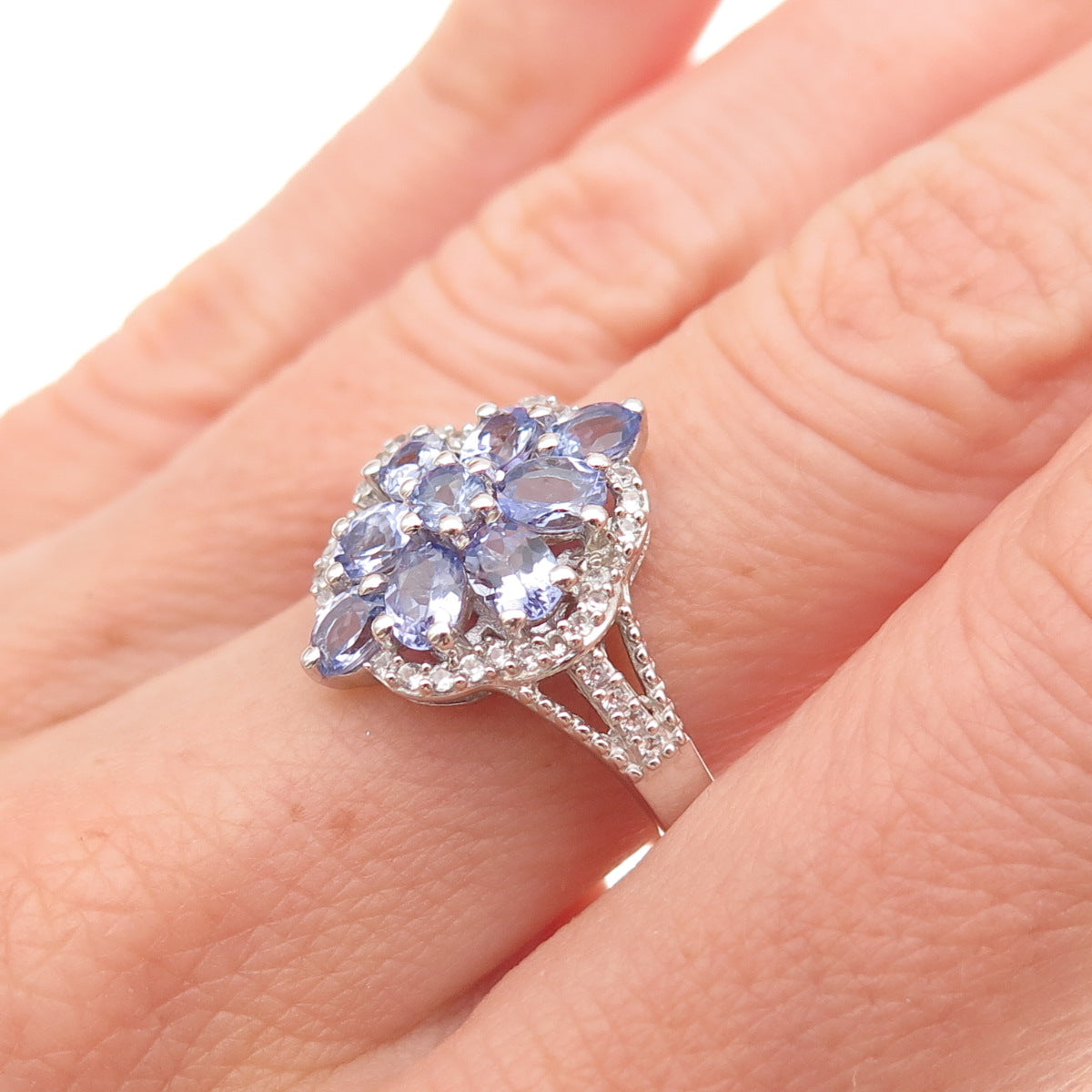 Chuck Clemency 925 Sterling Silver Real Tanzanite & White Topaz Ring Size 8